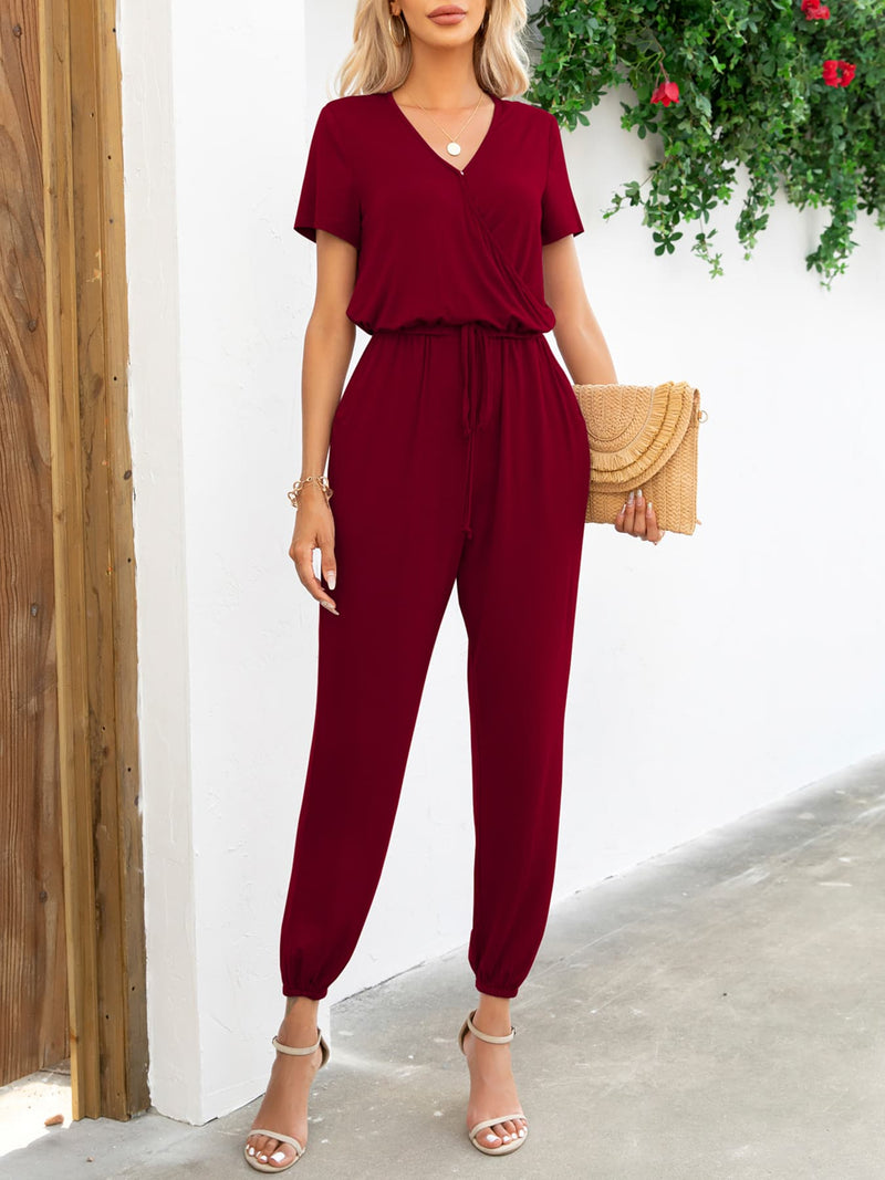 Kvinnors Jumpsuit V-Hals Kort Ärmar Viskos Elastan Med Fickor 9