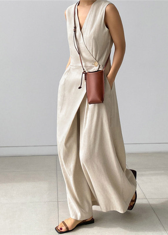 Kvinnors Jumpsuit V-ringning med Knappfickor Trendig Loose Fit 2