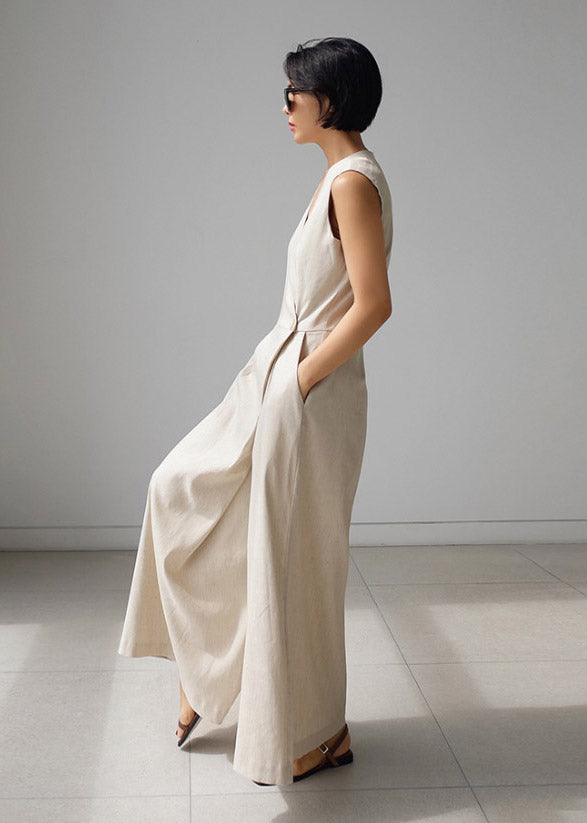 Kvinnors Jumpsuit V-ringning med Knappfickor Trendig Loose Fit 3