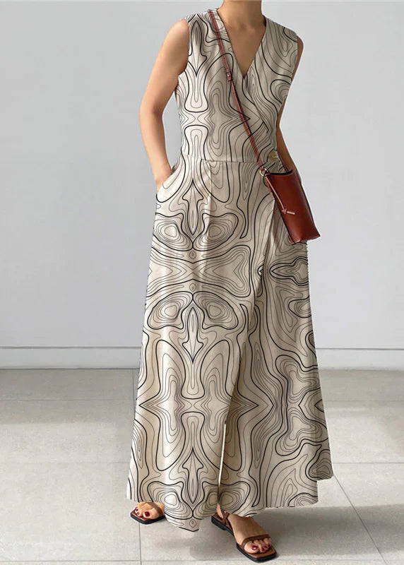 Kvinnors Jumpsuit V-ringning med Knappfickor Trendig Loose Fit 7