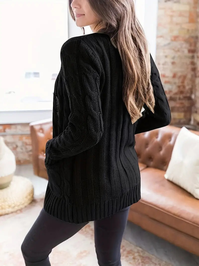 Kvinnors Kabelstickad Tröja i Bomull Avslappnad Stil 5