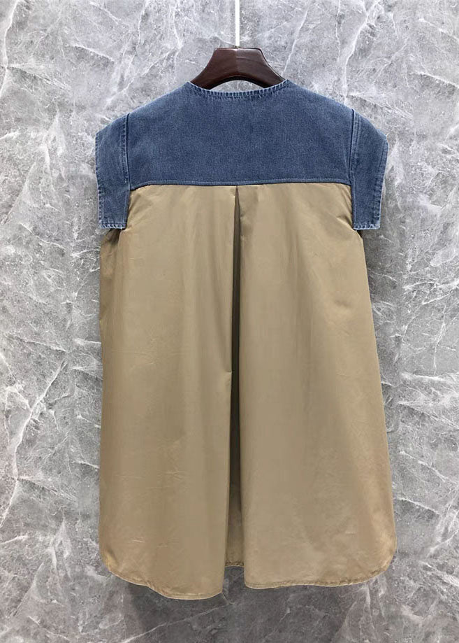 Kvinnors Khaki Denim Linne med Rosett Detalj 1