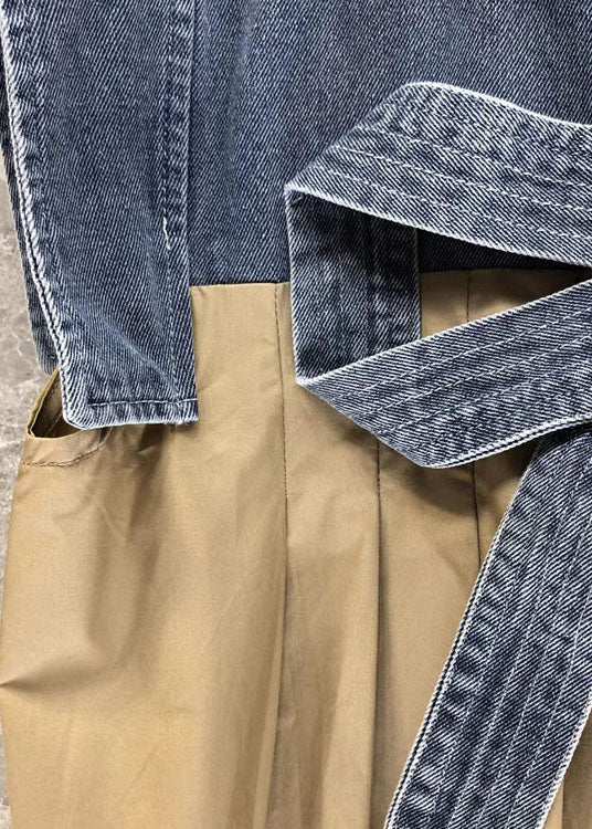 Kvinnors Khaki Denim Linne med Rosett Detalj 3