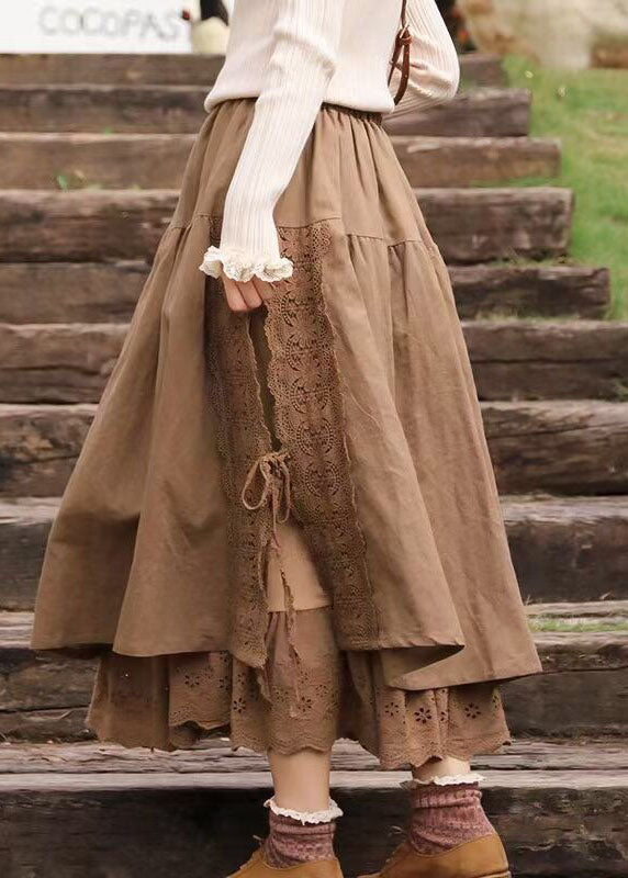 Kvinnors Kjol med Spetsdetaljer och Elastisk Midja 1