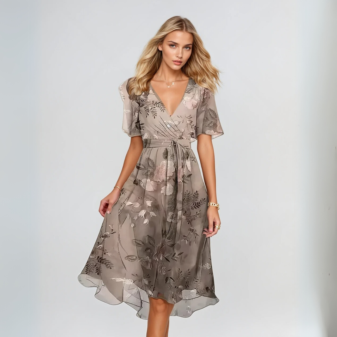 Kvinnors Klänning med Korta Ärmar i Luftigt Material 2