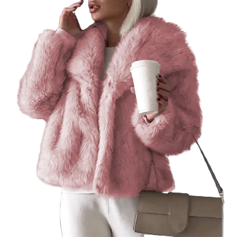 Kvinnors Kort Damjacka Trendig Fuskpäls 0