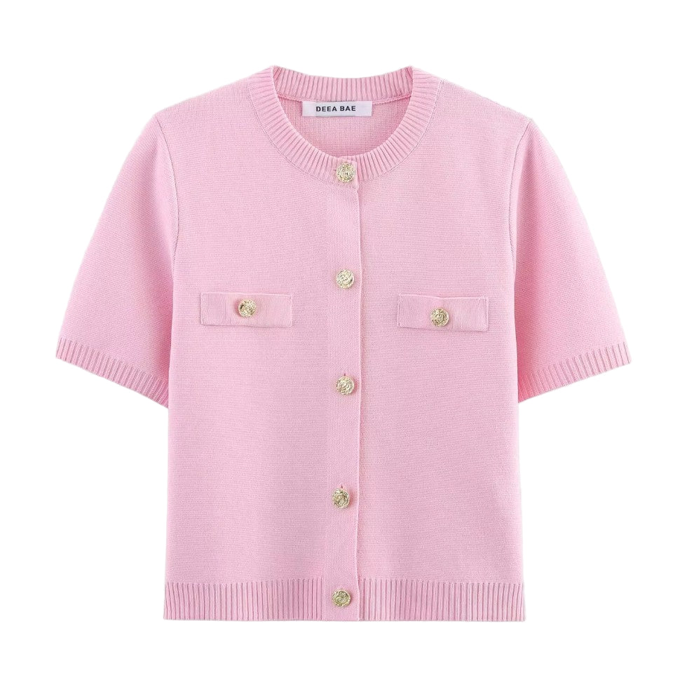 Kvinnors Kortärmad Kofta med Knappdetaljer 0