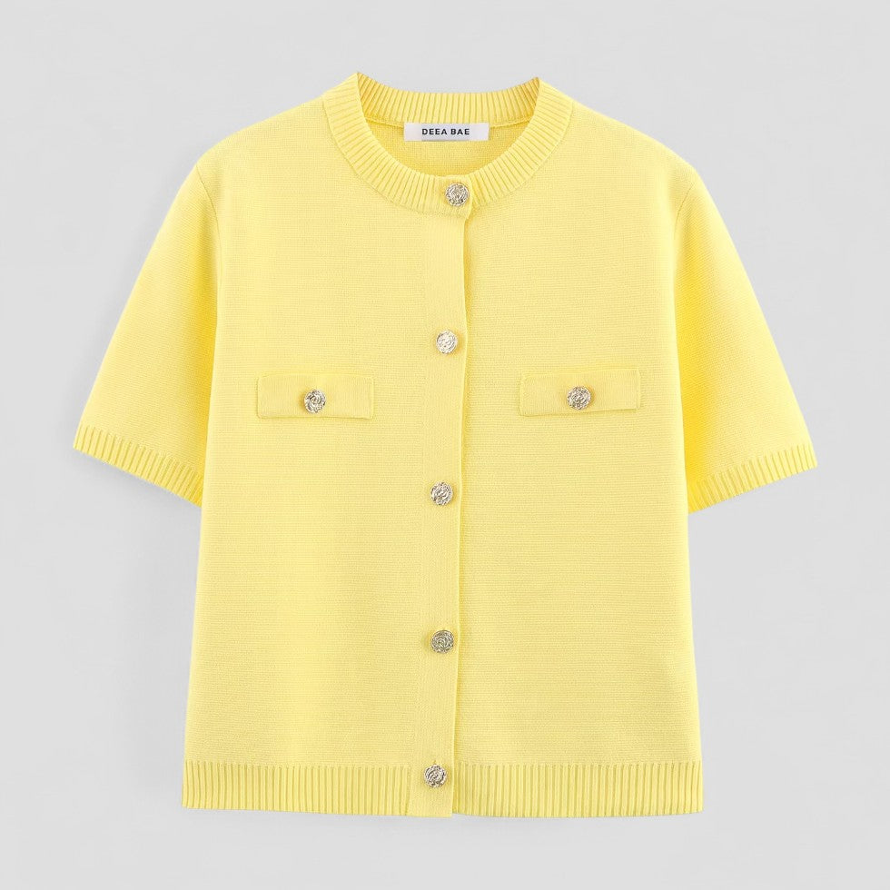 Kvinnors Kortärmad Kofta med Knappdetaljer 1