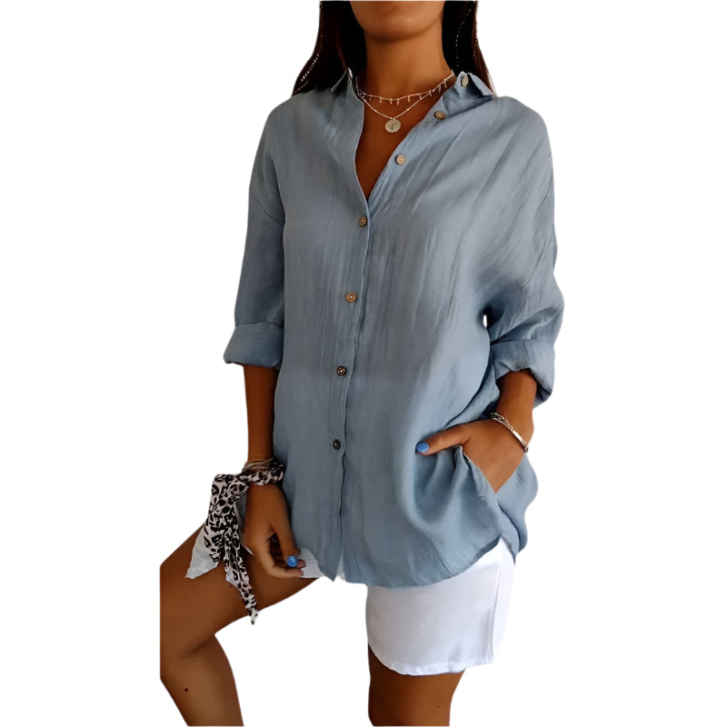 Kvinnors Kortärmad Skjorta Med Plisserad Design 0