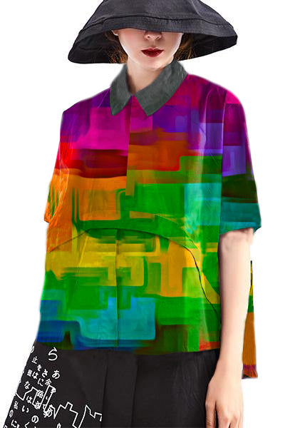 Kvinnors Kortärmad Skjorta Prickig Avslappnad Stil 5