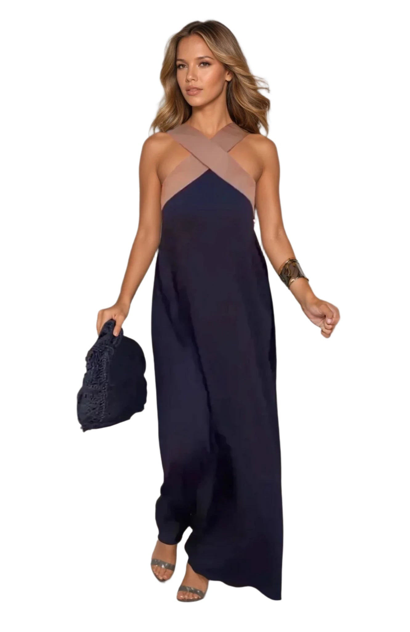 Kvinnors Lång Klänning Med Crossover Halsringning 0