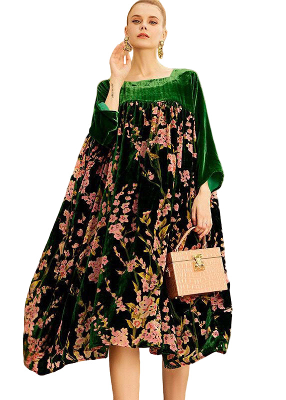 Kvinnors Lång Klänning O-hals Patchwork Design 0