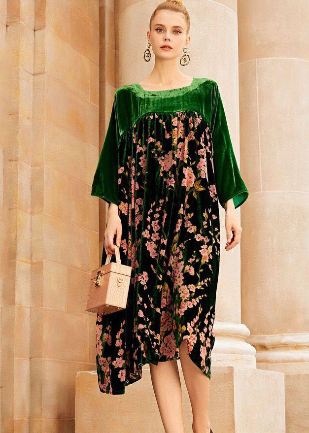 Kvinnors Lång Klänning O-hals Patchwork Design 2