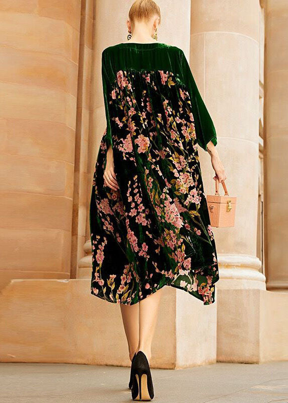 Kvinnors Lång Klänning O-hals Patchwork Design 4