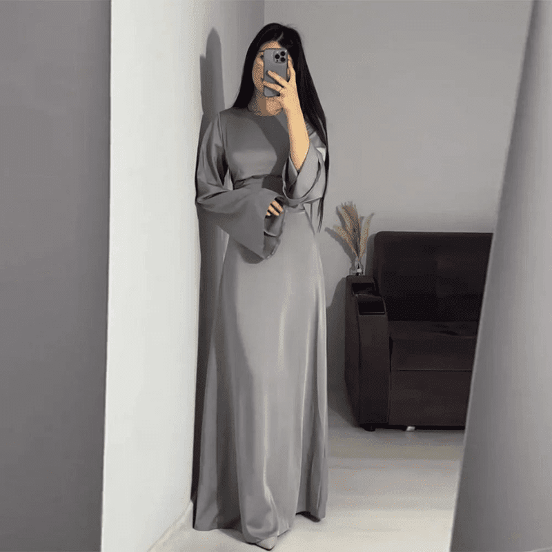 Kvinnors Lång Klänning Satin Elegant 1