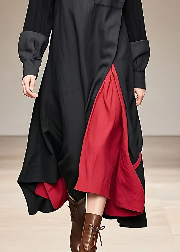 Kvinnors Lång Klänning Turtleneck Patchworkdesign 4