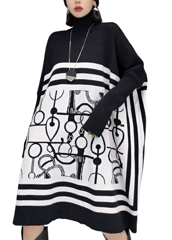 Kvinnors Lång Klänning med Hög Krage och Tryck 0