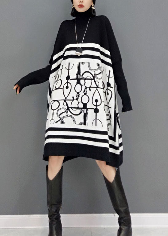 Kvinnors Lång Klänning med Hög Krage och Tryck 1