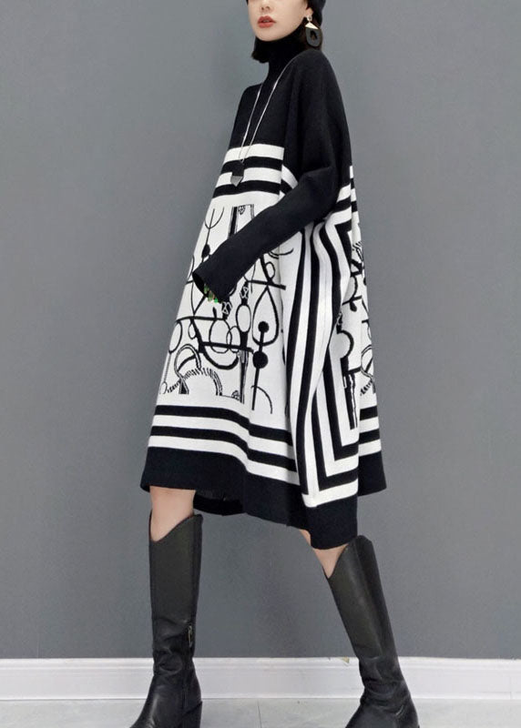 Kvinnors Lång Klänning med Hög Krage och Tryck 3