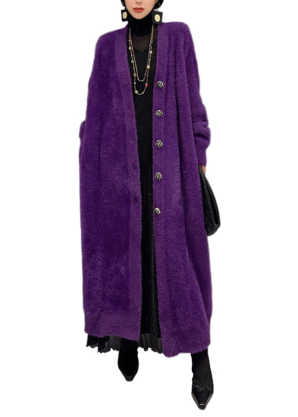 Kvinnors Lång Kofta V-Hals Överdimensionerad Stickad Stil 0