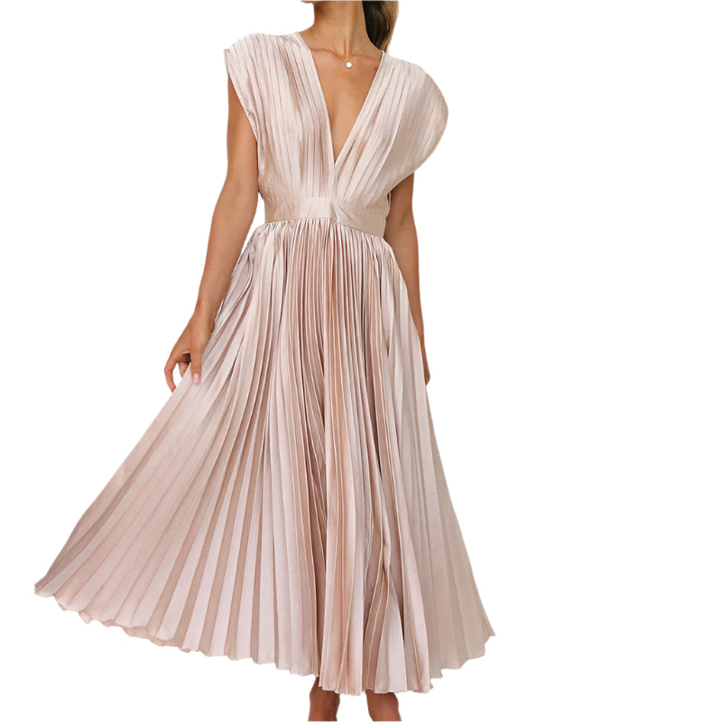 Kvinnors Lång Plisserad Klänning Elegant Design 0