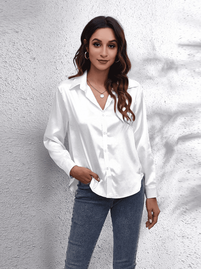 Kvinnors Långärmad Blus Satin Tidlös Stil 10