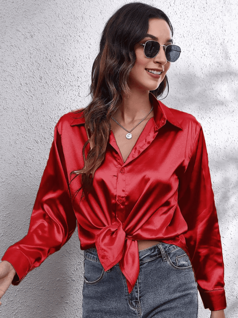 Kvinnors Långärmad Blus Satin Tidlös Stil 11