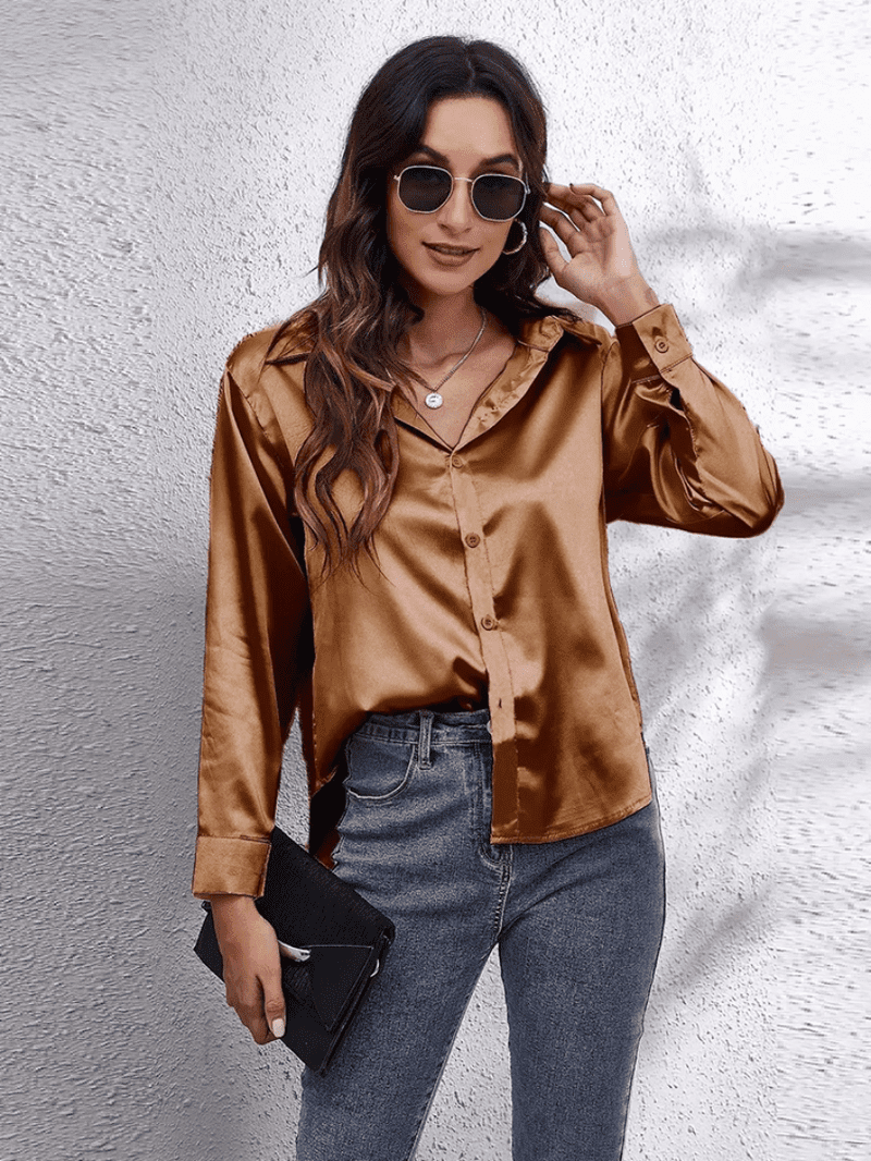 Kvinnors Långärmad Blus Satin Tidlös Stil 13