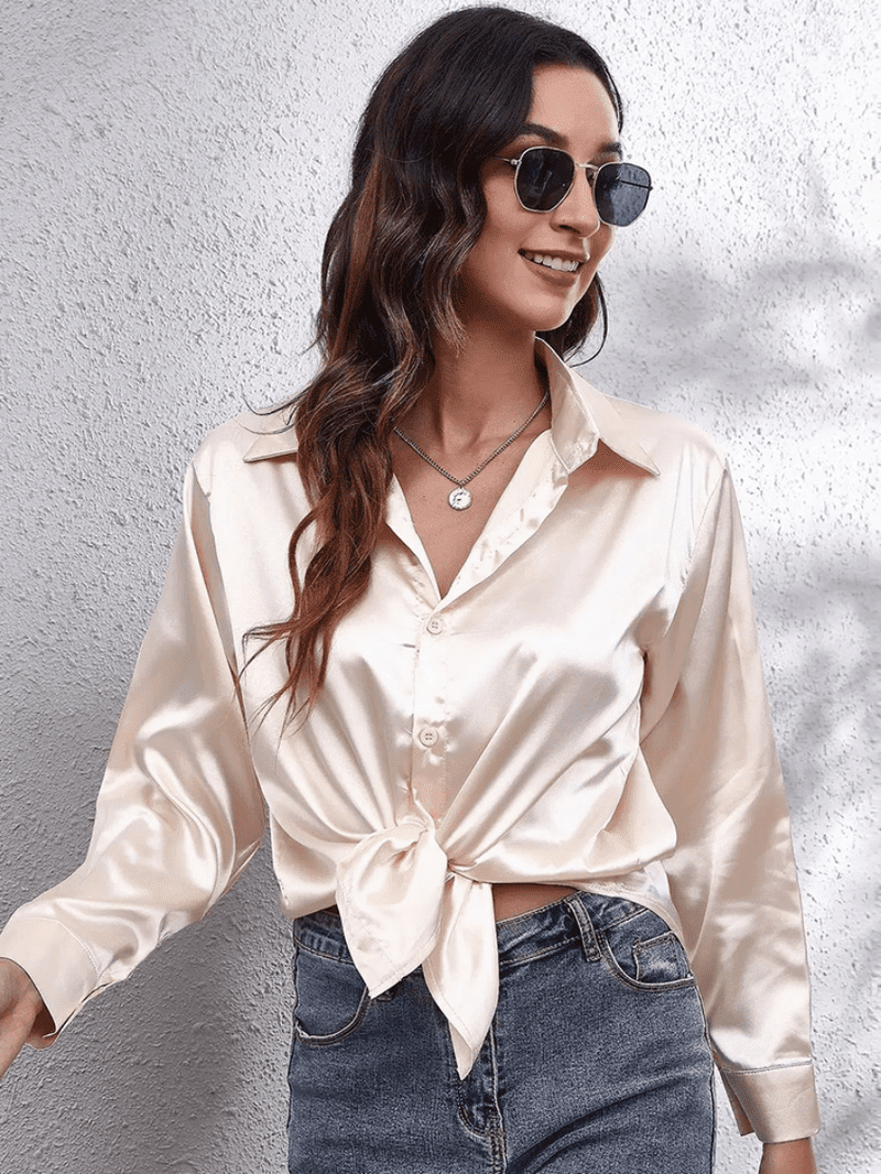 Kvinnors Långärmad Blus Satin Tidlös Stil 2