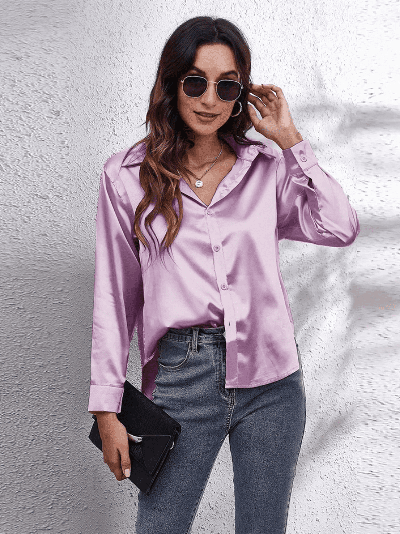 Kvinnors Långärmad Blus Satin Tidlös Stil 3