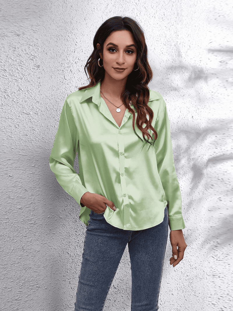 Kvinnors Långärmad Blus Satin Tidlös Stil 4