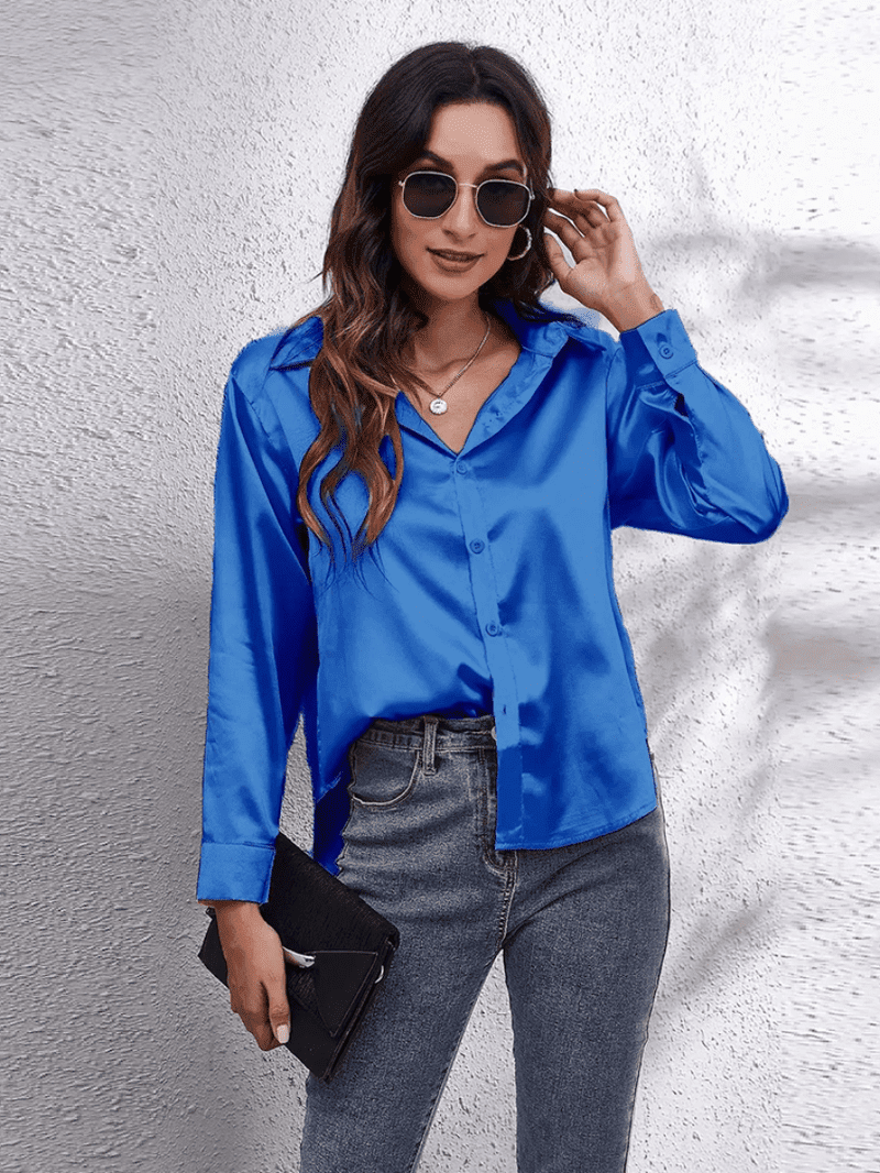 Kvinnors Långärmad Blus Satin Tidlös Stil 6