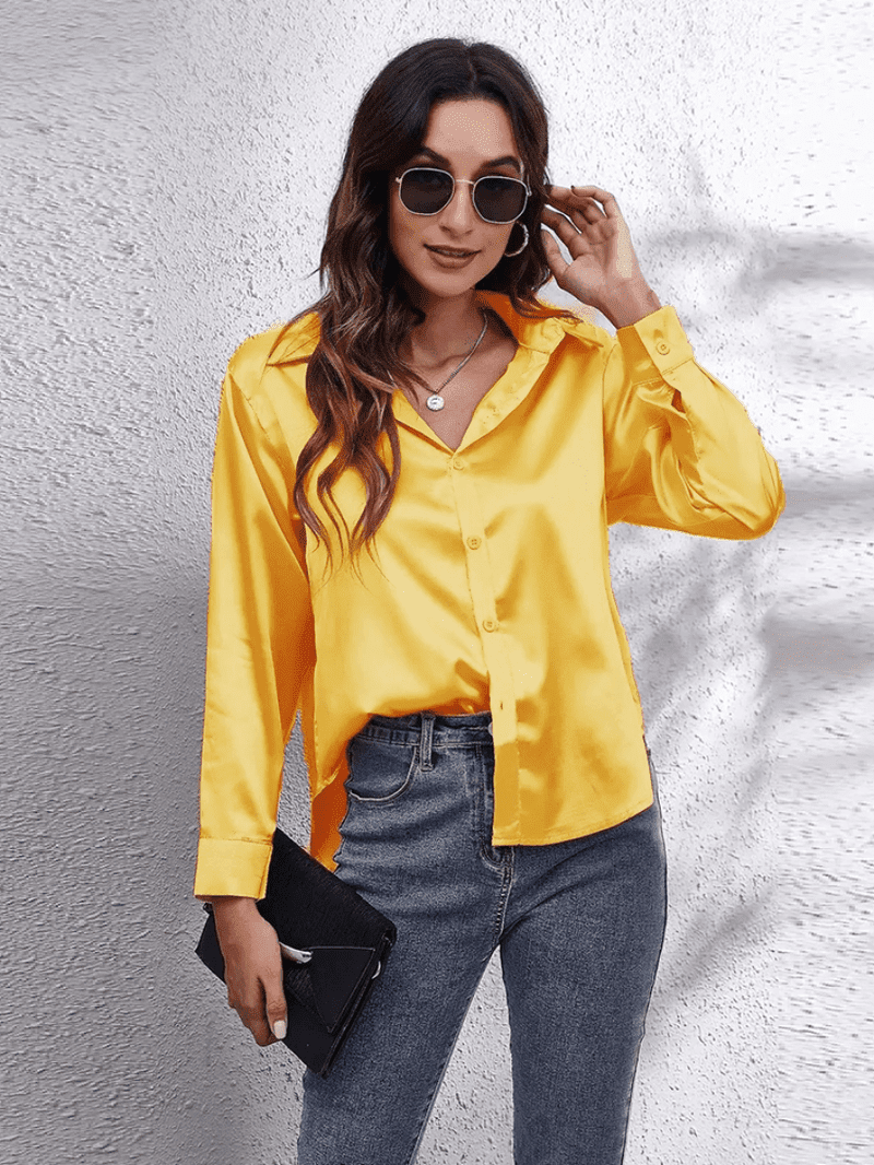 Kvinnors Långärmad Blus Satin Tidlös Stil 8