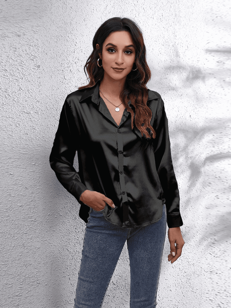 Kvinnors Långärmad Blus Satin Tidlös Stil 9