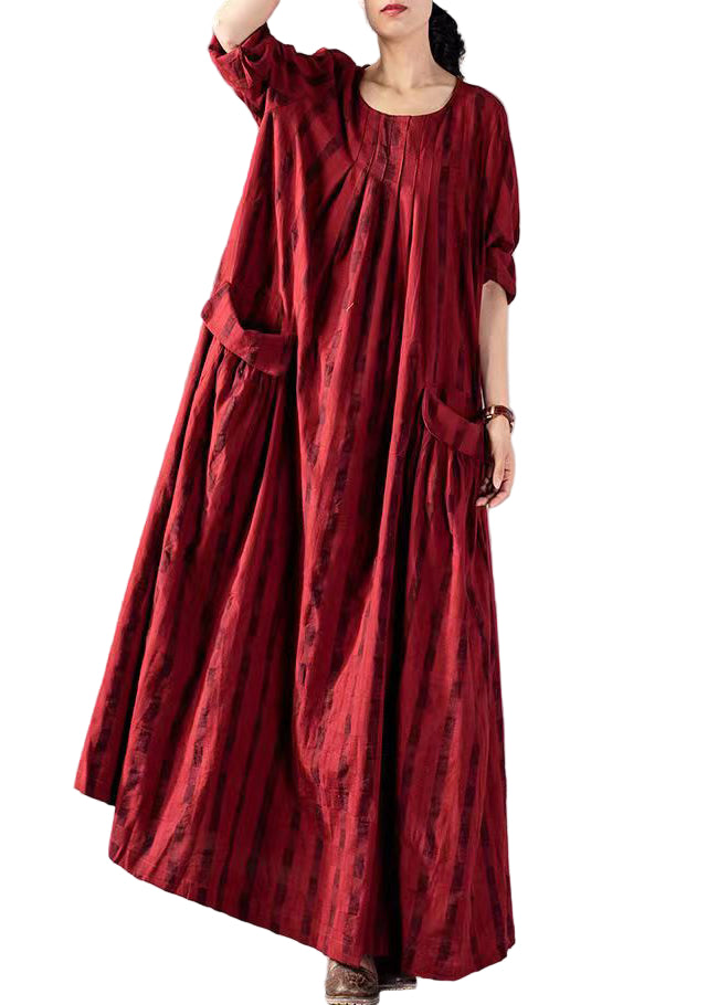 Kvinnors Långärmad Klänning med Stora Fickor 0