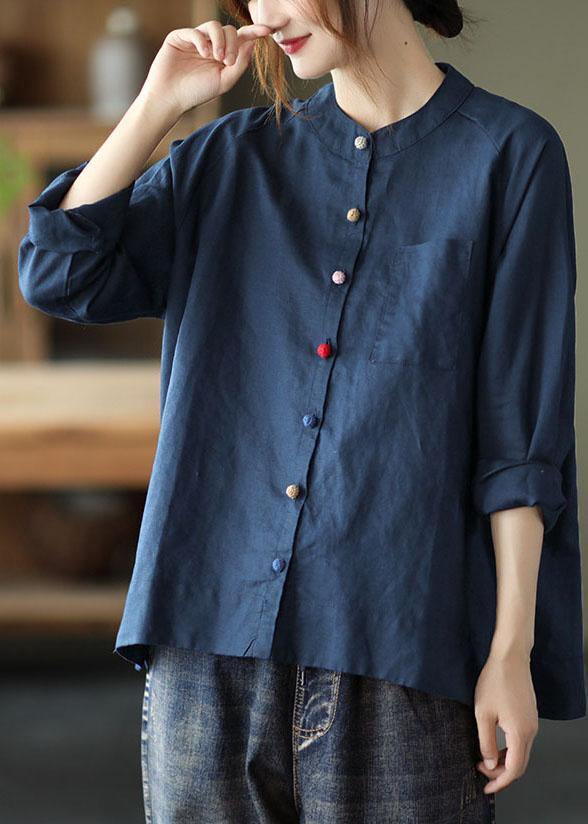 Kvinnors Långärmad Retro Topp med O-hals och Knapp 1