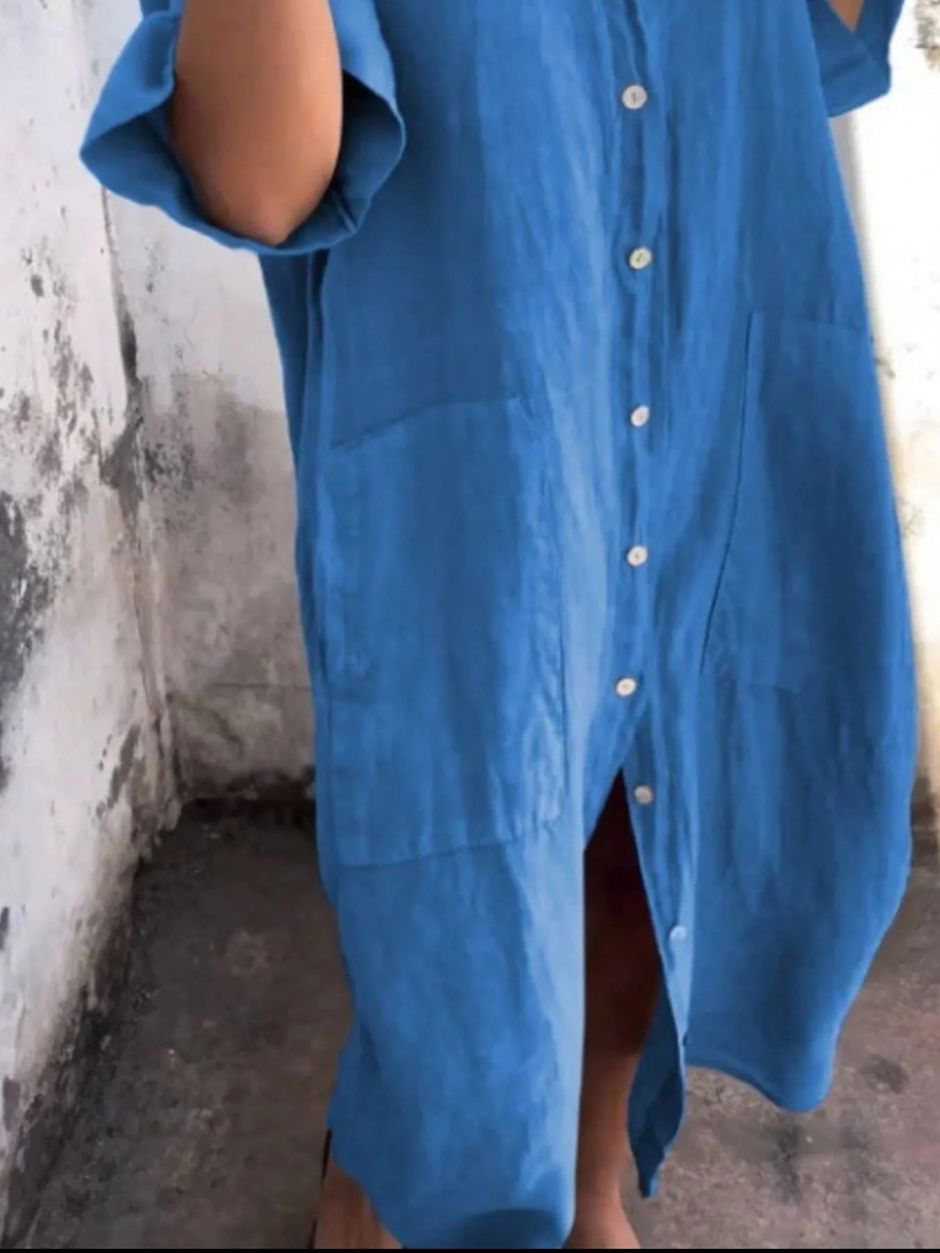 Kvinnors Linneklänning Knappfront Lång Ärmar Polyester 7