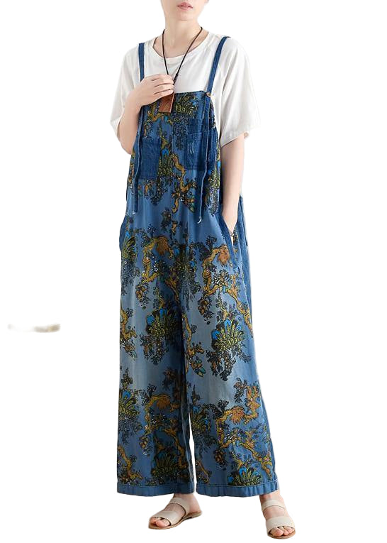 Kvinnors Lösa Jeansoveraller i Retro Etnisk Stil 1