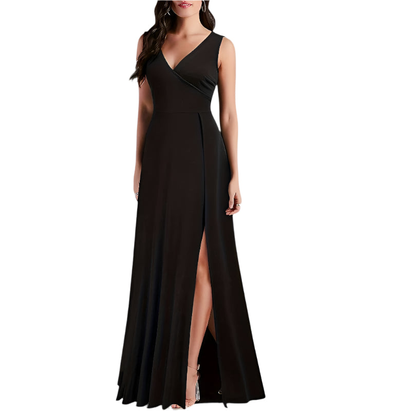 Kvinnors Maxi Klänning A-Linjeformad Polyester V-Ringad 0