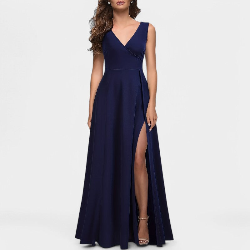 Kvinnors Maxi Klänning A-Linjeformad Polyester V-Ringad 2