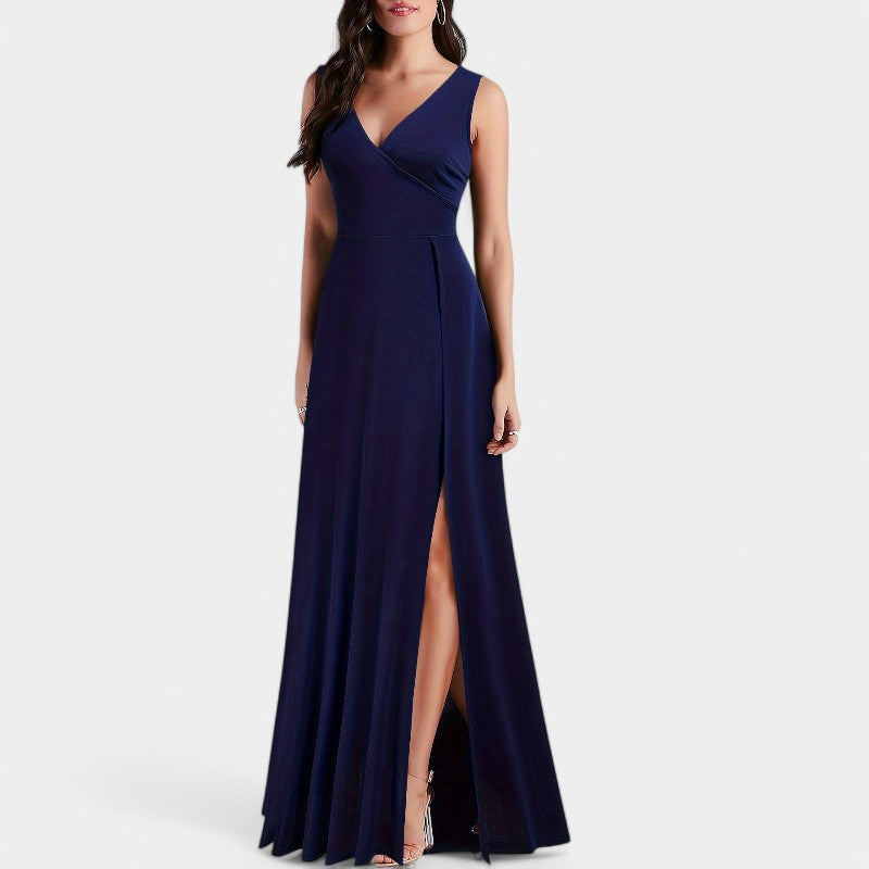 Kvinnors Maxi Klänning A-Linjeformad Polyester V-Ringad 3