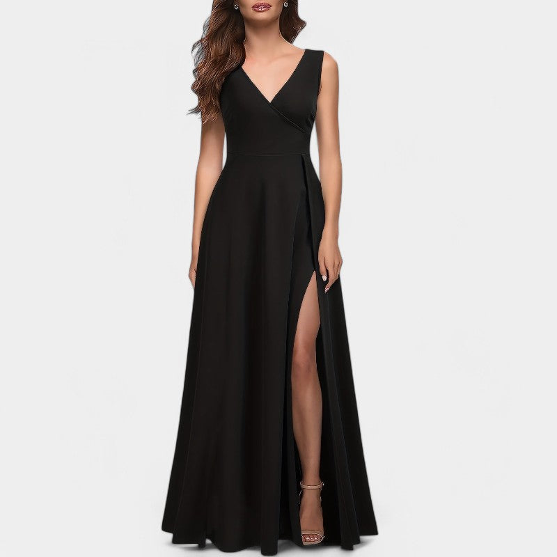 Kvinnors Maxi Klänning A-Linjeformad Polyester V-Ringad 7