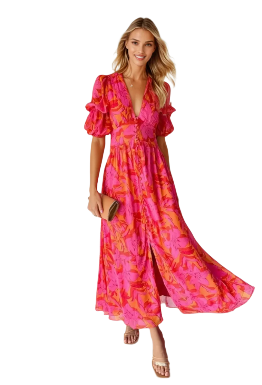 Kvinnors Maxi Klänning Flödande Design 0