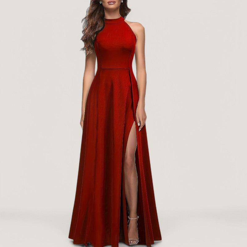 Kvinnors Maxi Klänning Halterneck Flödande Polyester 1