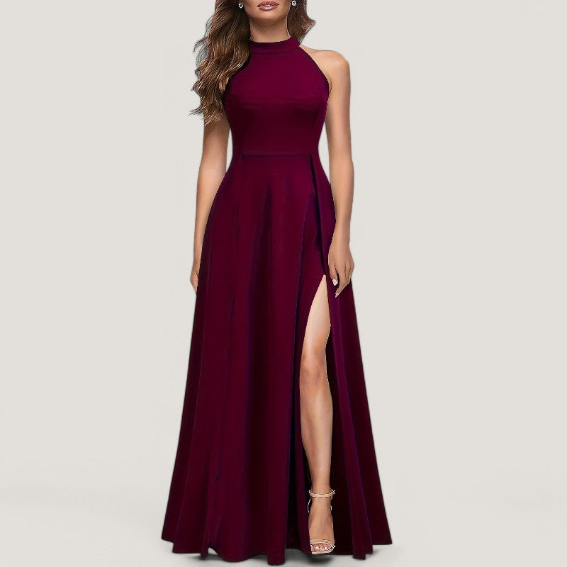 Kvinnors Maxi Klänning Halterneck Flödande Polyester 3