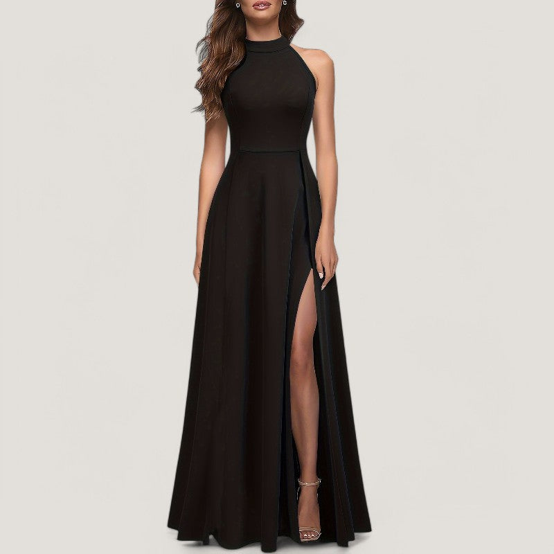 Kvinnors Maxi Klänning Halterneck Flödande Polyester 6