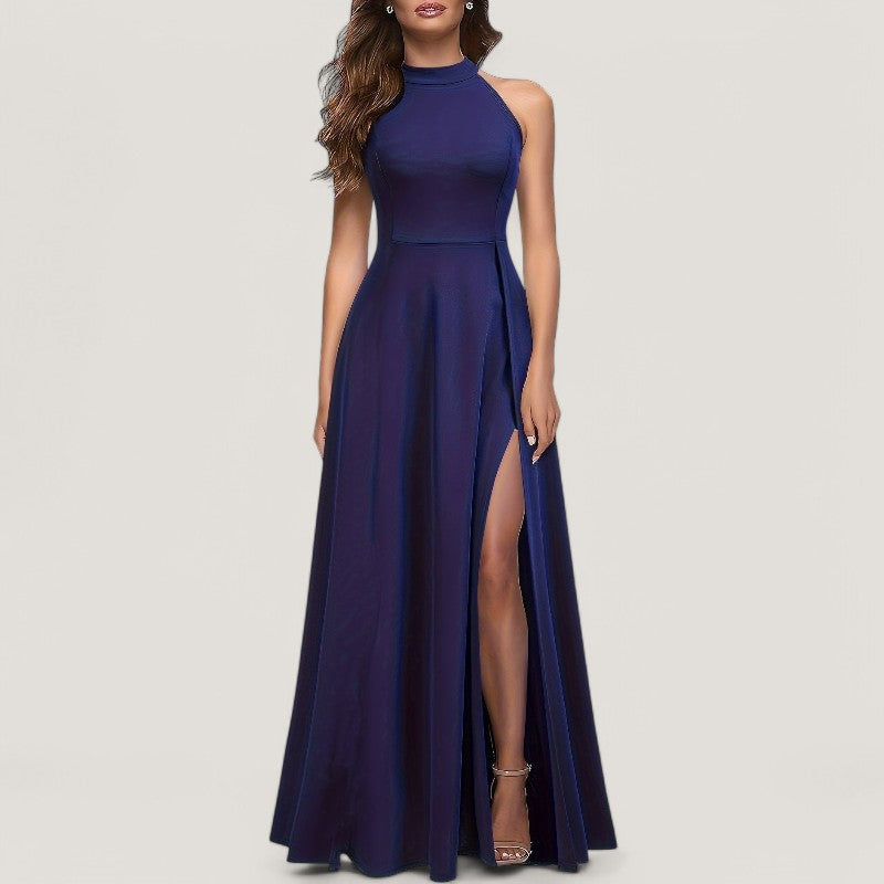 Kvinnors Maxi Klänning Halterneck Flödande Polyester 8