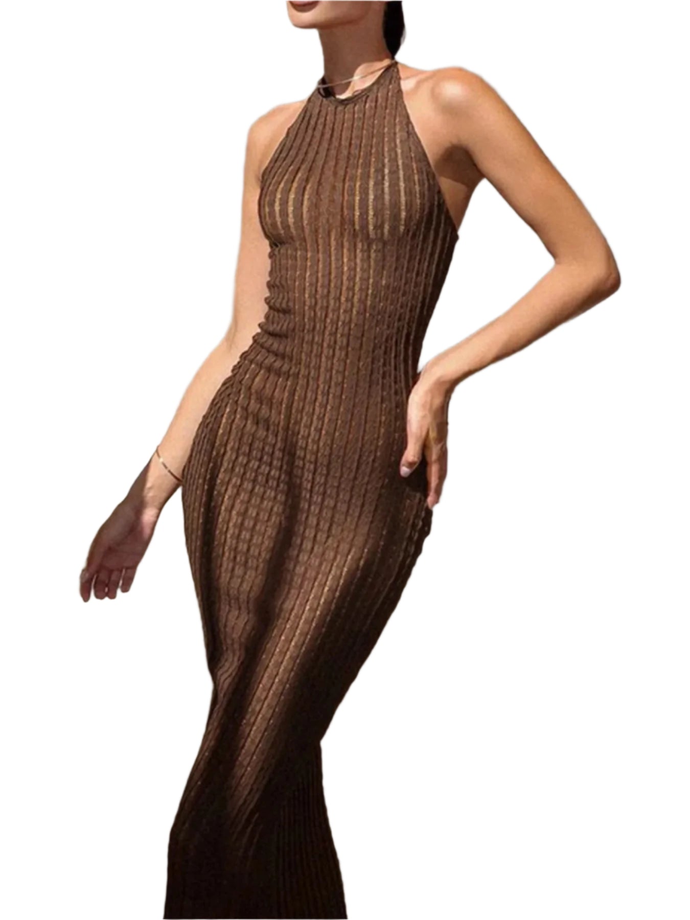 Kvinnors Maxi Klänning Halterneck Ribbad Polyester Spandex 0