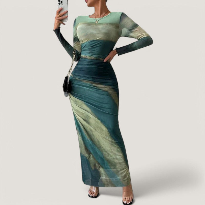 Kvinnors Maxi Klänning Långärmad Polyester 1