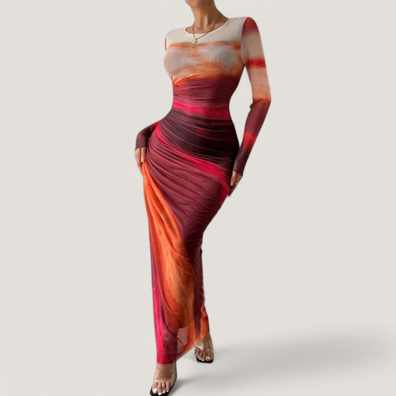 Kvinnors Maxi Klänning Långärmad Polyester 2